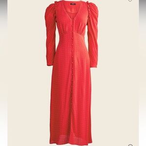 J Crew Puff Ruffled Sleeve Pin Dot Midi Dress Size 0